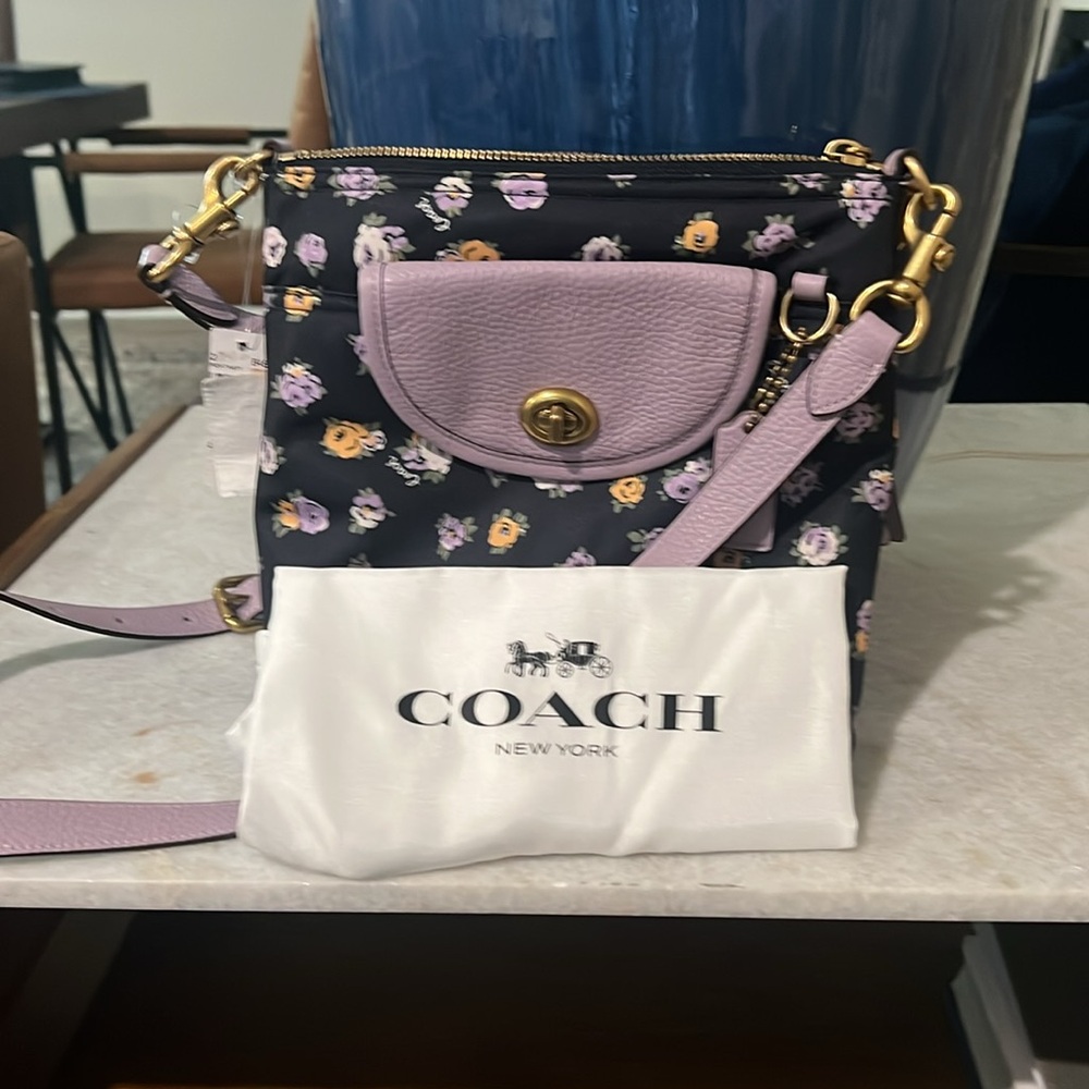 Coach Black and Purple Crossbody Bag with Floral Design - Picture 3 of 3
